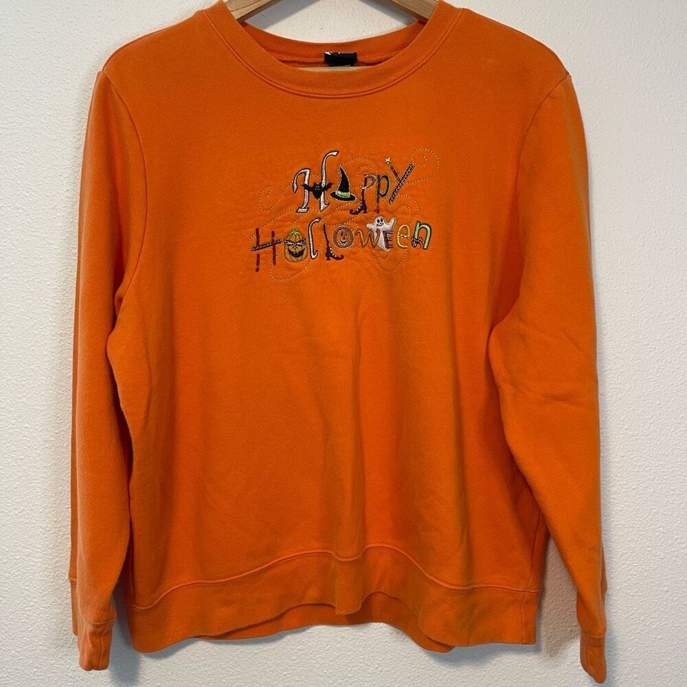 Vintage Embroidered Orange Halloween Sweatshirt‎ Size XL
